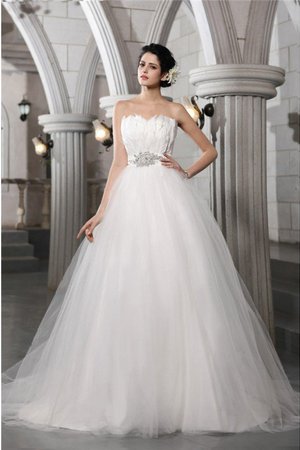 Robe de mariée longue avec sans manches de traîne mi-longue avec perle en cuir