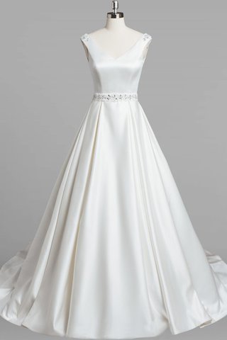 Robe de mariée en organza avec perle fermeutre eclair de col en v ligne a