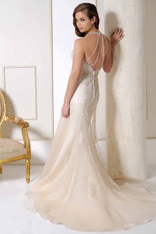 Robe de mariée longue de traîne courte avec perle textile en tulle dénudé
