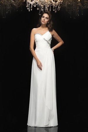 Robe de bal longue avec perle avec chiffon d'épaule asymétrique a-ligne