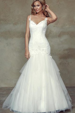 Robe de mariée manche nulle en tulle de sirène sans dos en satin