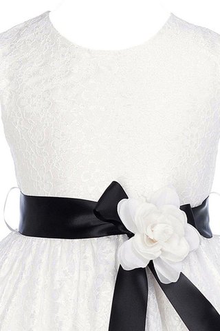 Robe cortège fille avec fleurs a-ligne jusqu'au mollet avec nœud avec décoration dentelle