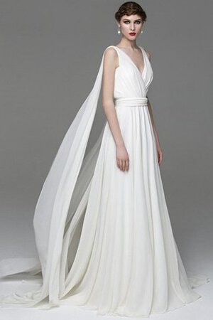 Robe de mariée plissage de traîne courte avec chiffon v encolure avec lacets