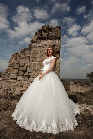 Robe de mariée a-ligne avec nœud de traîne courte en tulle manche nulle