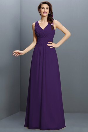 Robe demoiselle d'honneur longue en chiffon avec sans manches v encolure avec fronce