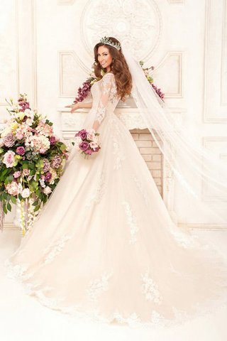 Robe de mariée longue en tulle a-ligne de mode de bal decoration en fleur