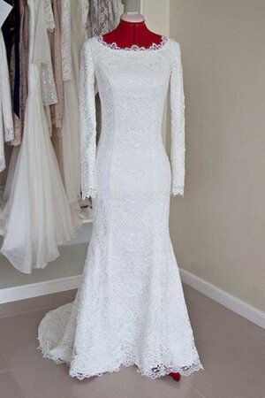 Robe de mariée distinguee humble gaine de traîne courte avec décoration dentelle