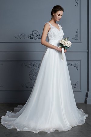 Robe de mariée avec décoration dentelle en chiffon jusqu'au sol séduisant a-ligne