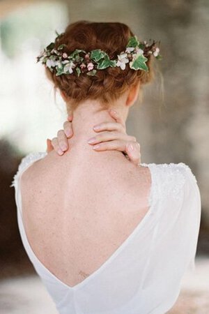 Robe de mariée de traîne courte ceinture avec décoration dentelle dos nu col en bateau