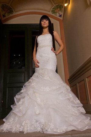 Robe de mariée avec perle manche nulle de sirène avec zip avec gradins