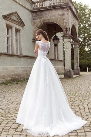 Robe de mariée plissage vintage a-ligne de col bateau manche nulle