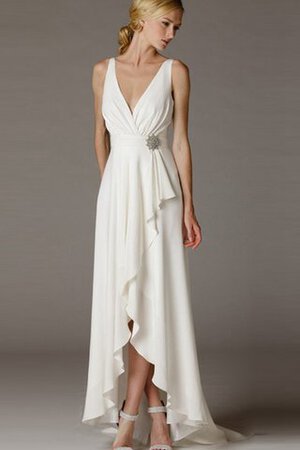 Robe de mariée ruché gaine avec sans manches v encolure haut bas