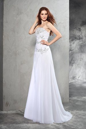 Robe de mariée naturel de traîne courte avec chiffon gaine avec perle