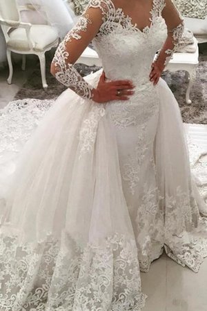 Robe de mariée de traîne longue v encolure populaire avec décoration dentelle naturel