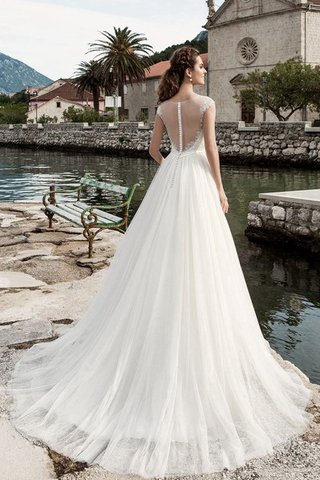 Robe de mariée simple romantique col u profond en tulle longueur au ras du sol