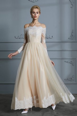 Robe de mariée a-ligne voyant longueur au ras du sol avec manche longue textile en tulle