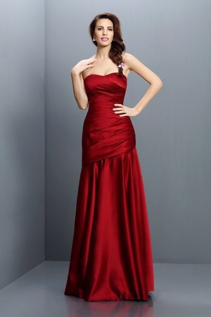 Robe demoiselle d'honneur longue ligne a ruché en satin avec zip