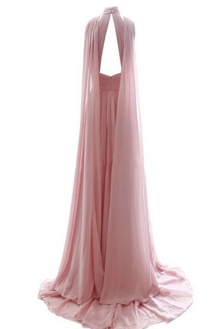 Robe demoiselle d'honneur naturel ruché en chiffon manche nulle elevé