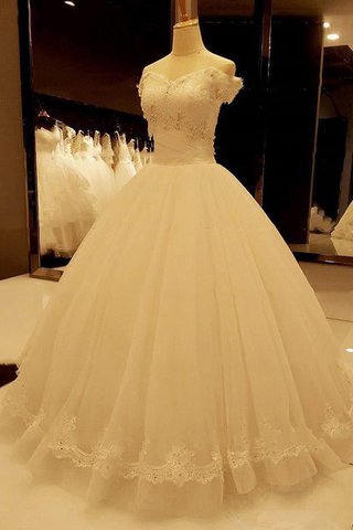 Robe de mariée avec perle avec manche épeules enveloppants v encolure en tulle jusqu'au sol