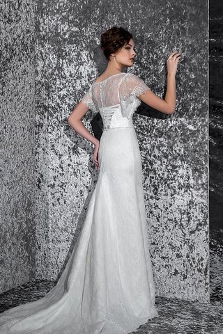 Robe de mariée longue naturel avec perle avec décoration dentelle encolure ronde