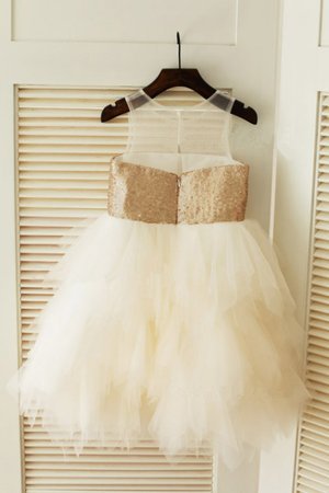 Robe cortège fille avec zip textile en tulle de lotus encolure ronde de mode de bal