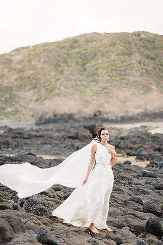 Robe de mariée fourchure latérale jusqu'au sol a-ligne fermeutre eclair au bord de la mer