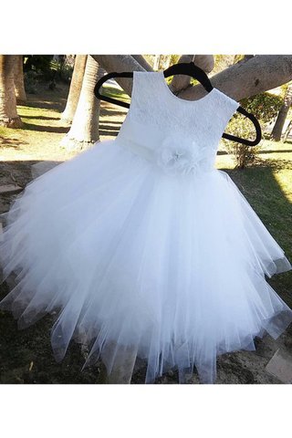 Robe cortège fille avec décoration dentelle avec ruban ligne a avec fleurs manche nulle