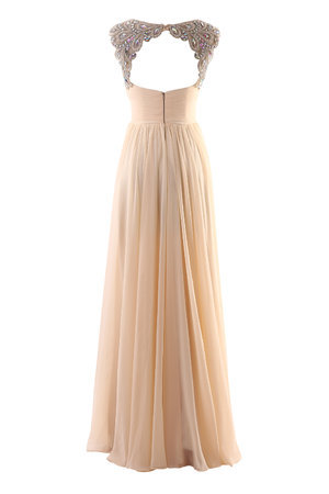 Robe de soirée romantique avec cristal v encolure a-ligne avec chiffon