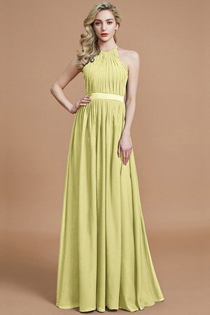 Robe demoiselle d'honneur naturel manche nulle en chiffon ligne a fermeutre eclair