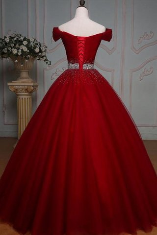 Robe de quinceanera longue plissage en organza d'epaule ajourée avec sans manches