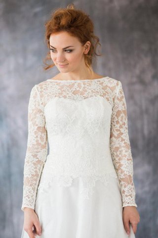 Robe de mariée sobre ligne a col en bateau avec manche longue en organza