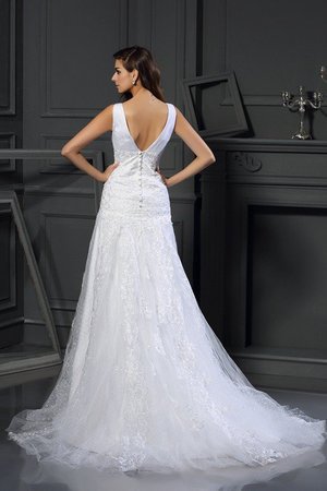 Robe de mariée longue avec perle ligne a de traîne mi-longue v encolure