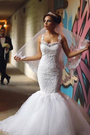 Robe de mariée longueru au niveau de sol noeud de sirène appliques en tulle