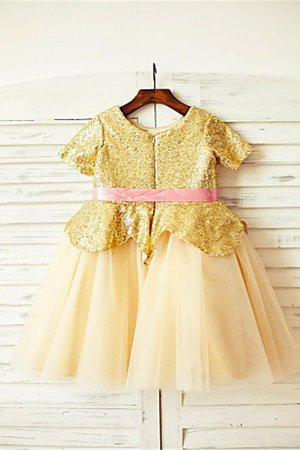 Robe cortège fille naturel avec fleurs encolure ronde de princesse jusqu'au sol