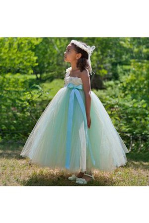 Robe cortège fille textile en tulle de lotus avec nœud manche nulle avec fleurs