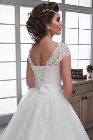 Robe de mariée naturel avec manche épeules enveloppants de mode de bal cordon encolure ronde