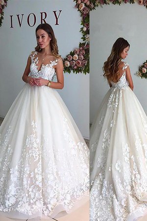 Robe de mariée manche nulle v encolure ligne a de princesse de traîne moyenne