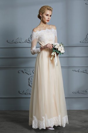 Robe de mariée a-ligne voyant longueur au ras du sol avec manche longue textile en tulle