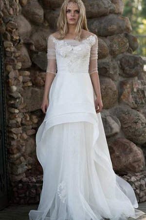 Robe de mariée plissage chic avec manche 1/2 jusqu'au sol a-ligne