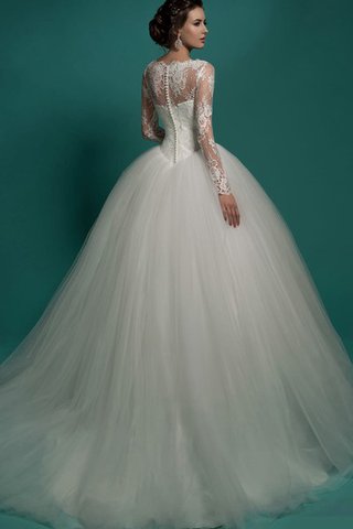 Robe de mariée delicat avec manche longue ligne a en tulle avec décoration dentelle