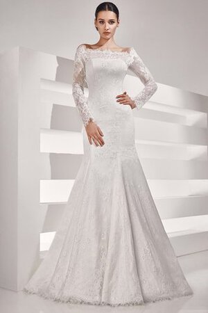 Robe de mariée jusqu'au sol avec lacets de traîne courte collant epaule nue