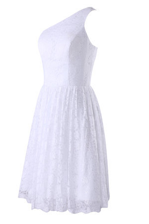 Robe de mariée courte facile avec sans manches d'épaule asymétrique avec chiffon