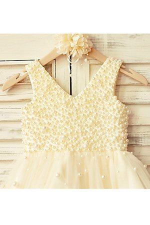 Robe cortège fille v encolure avec sans manches en tulle avec fleurs avec perles