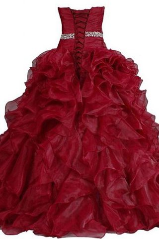 Robe de quinceanera plissage col en forme de cœur cordon avec perle manche nulle