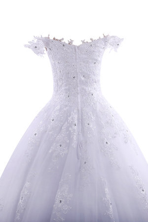 Robe de mariée intemporel formelle avec manche courte textile en tulle avec cristal