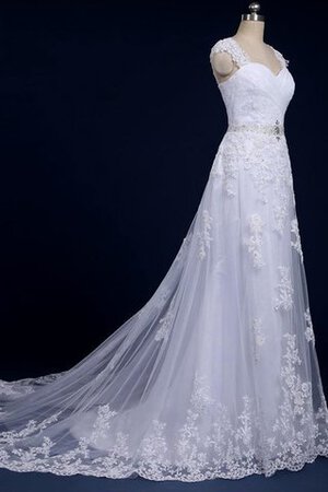 Robe de mariée avec perle avec zip de traîne courte ligne a ceinture avec perle