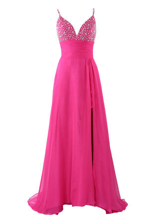 Robe de bal splendide v encolure en chiffon avec cristal a-ligne