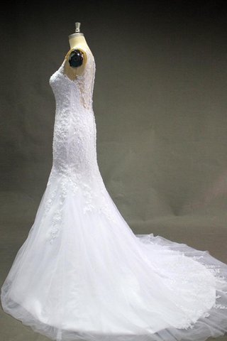 Robe de mariée naturel de traîne moyenne longueru au niveau de sol encolure ronde avec perle