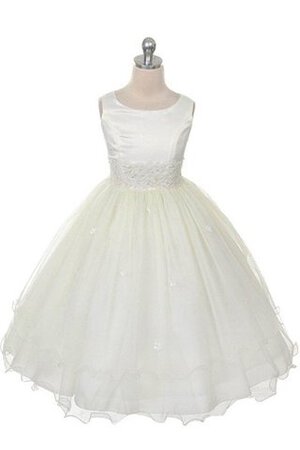 Robe cortège fille au niveau de genou a-ligne decoration en fleur avec nœud textile en tulle