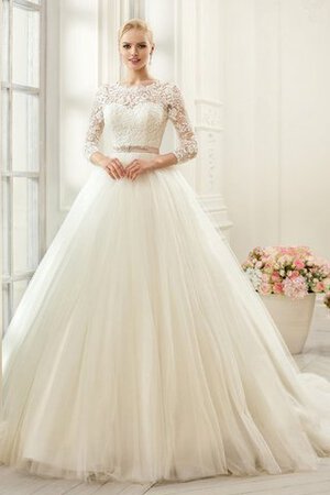 Robe de mariée classique col en bateau avec ruban jusqu'au sol appliques